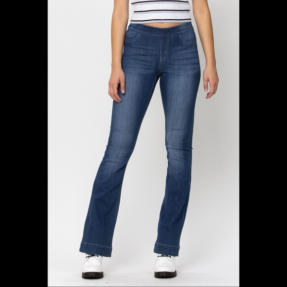RESTOCK! New Cello Jeans Pull On Flares Dark Wash - Picture 2 of 16